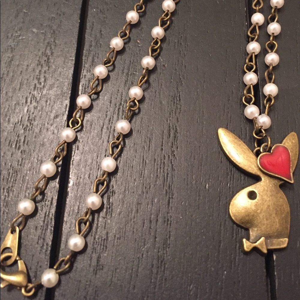 20” Antique Brass and Glass Pearl Playboy Necklace